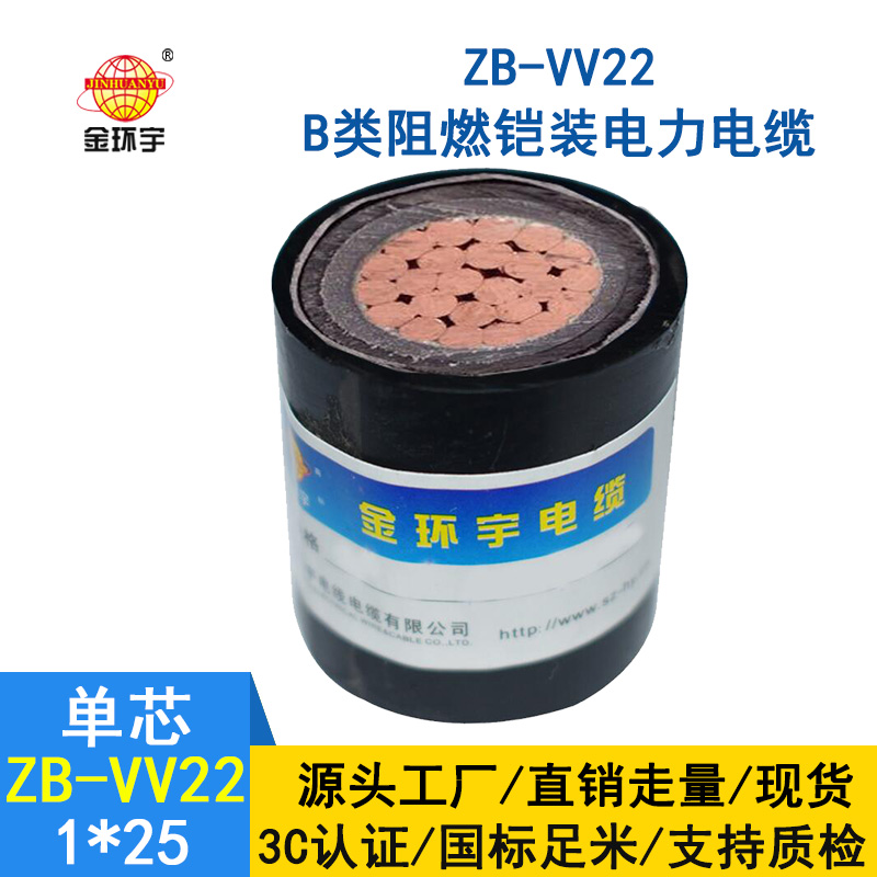 金环宇电缆 vv22电力电缆 ZB-VV22-25平方 b类阻燃铠装电缆