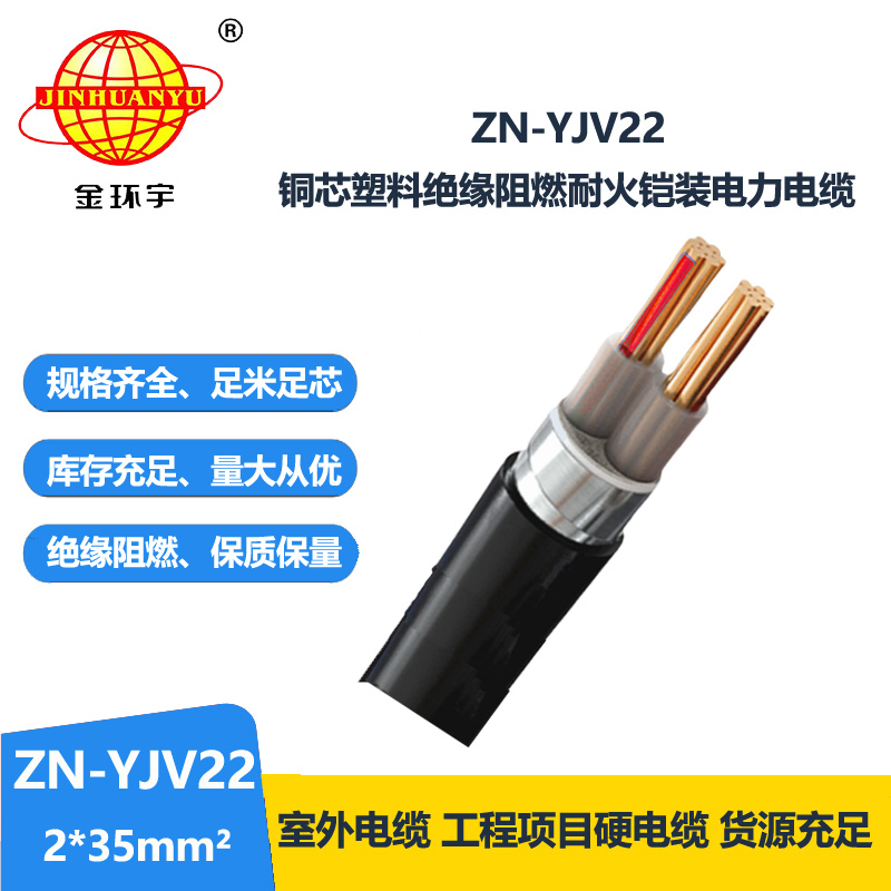 金环宇电缆ZN-YJV22-2X35平方 0.6/1KV铠装电缆  阻燃耐火电力电缆