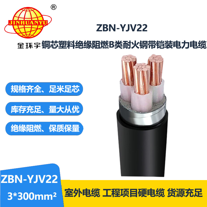 金环宇电线电缆 b级阻燃耐火铠装电缆ZBN-YJV22-3X300平方yjv22电缆 