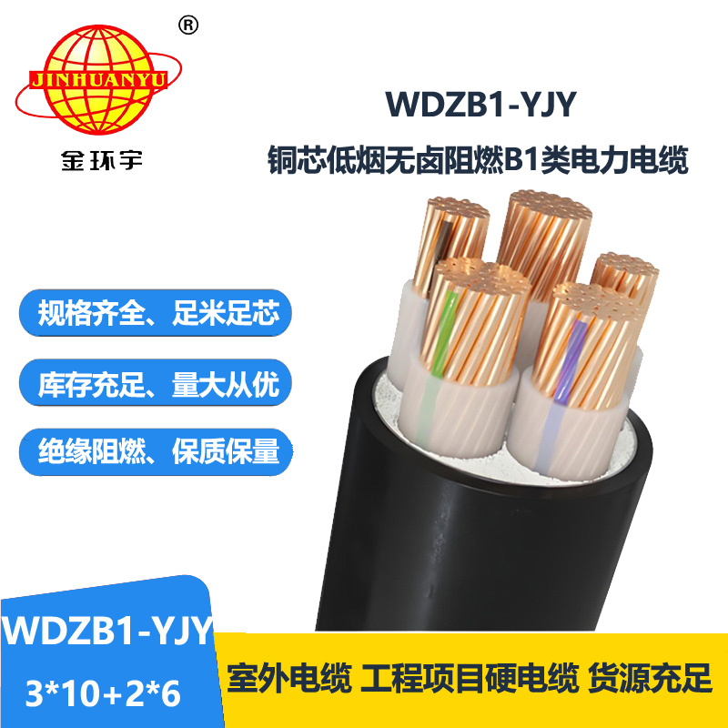 金环宇电线电缆 低烟无卤阻燃B1级电缆WDZB1-YJY 3x10+2x6平方 铜芯