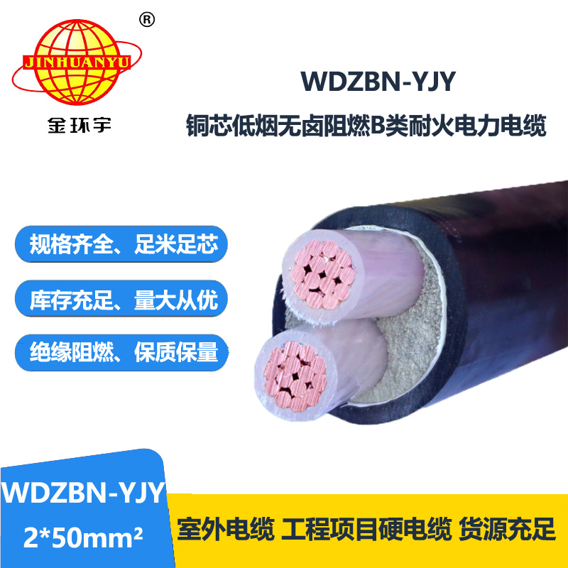 金环宇电缆 低烟无卤阻燃b类电缆 WDZBN-YJY 2X50平方 耐火电线电缆 