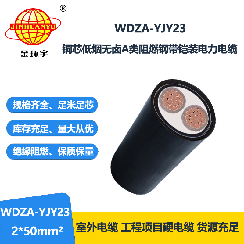 金环宇电缆 WDZA-YJY23-2X50交联聚乙烯绝缘阻燃聚烯烃护套无卤电缆