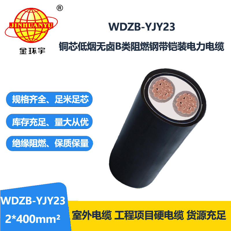 金环宇电缆 低烟无卤铜芯电缆WDZB-YJY23-2X400平方 b类阻燃电缆
