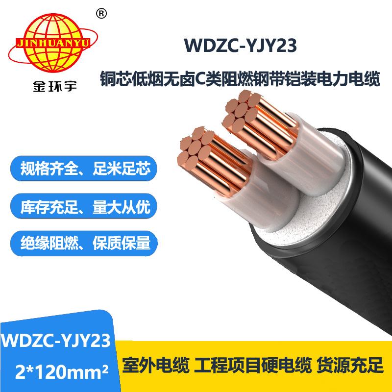 金环宇电缆 WDZC-YJY23-2X120平方 低烟无卤铠装电缆